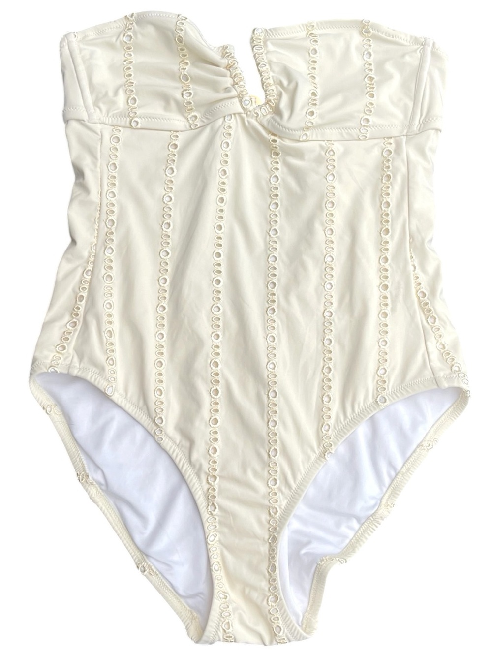 Victoria's Secret Y2K Ivory Eyelet Strapless Bandeau One-Piece Swimsuit (M)